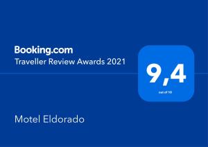 米库洛夫Motel Eldorado的带有文本旅行审查奖的蓝色框
