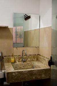 圣若热岛Pousada Raizes的一间带大水槽和镜子的浴室