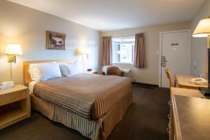 乔治王子城Canadas Best Value Inn-Prince George的配有一张床和一张书桌的酒店客房