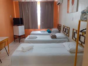 戈亚尼亚Hotel Itaipu的一间设有两张床和电视的房间