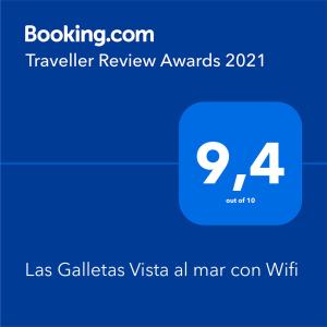 阿罗纳Las Galletas Vista al mar con Wifi的手机的屏幕,带有文字旅行评论奖