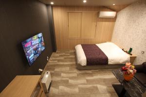 Barajimaホテル シンドバッド滝沢店 Adult Only的配有一张床和一台平面电视的酒店客房