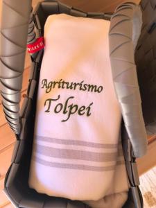 拉瓦莱Agriturismo Tolpei的带有枕头的手提箱,带有自动免疫主题