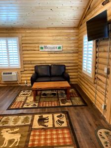 艾兰帕克Cabin Village的小木屋内带沙发的客厅