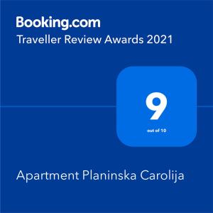 科帕奥尼克Apartment Planinska Carolija的手机的屏幕,带有文字旅行评论奖