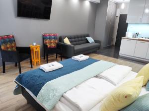 罗兹Apartamentylove - Apartament Kiliński的客厅配有大床和沙发