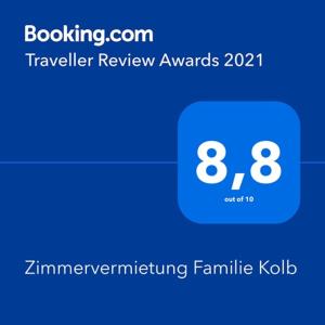 Zimmervermietung Familie Kolb的证书、奖牌、标识或其他文件