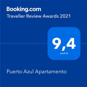 Puerto Azul Apartamento的证书、奖牌、标识或其他文件