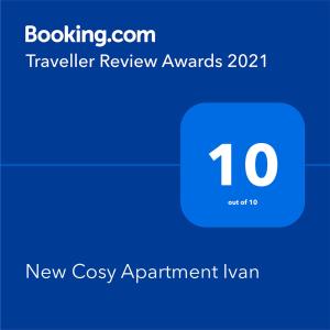 New Cosy Apartment Ivan的证书、奖牌、标识或其他文件