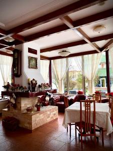布拉索夫Casa Jasmine的客厅配有桌子和壁炉