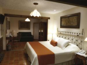 瓜纳华托艾尔梅森得劳斯坡艾塔斯酒店的一间带大床的卧室和一间客厅