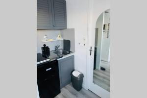 皮伊圣万桑Studio 1600 Pied des pistes avec magnifique vue的一间带水槽和卫生间的小厨房