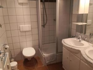 StolpeDas Landhaus am Haff LHH A04的浴室配有卫生间、盥洗盆和淋浴。