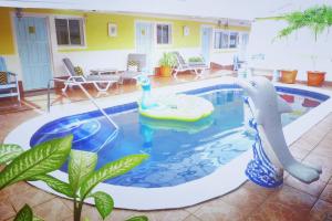 马萨亚伊万尼亚酒店的一个带海豚和水滑梯的游泳池
