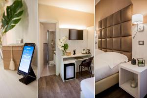 圣雷莫西尔瓦别墅Spa酒店的两张照片,一间酒店房间,里面装有电话