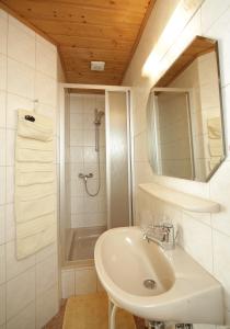 菲拉赫索恩霍夫酒店的白色的浴室设有水槽和淋浴。