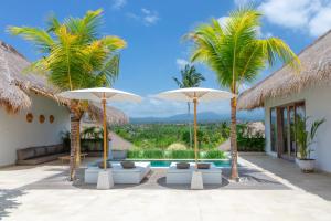 卡朗阿森Villa Mangodream的棕榈树别墅和游泳池