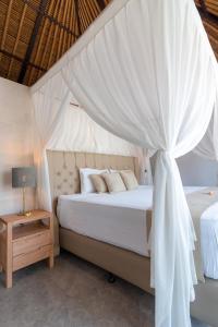 卡朗阿森Villa Mangodream的一间卧室配有一张带蚊帐的床