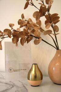 普里瓦尚米特酒店的两个花瓶,桌子上放着鲜花