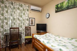 日光Garden Nikko Guest House的一间卧室配有一张床和一台平面电视