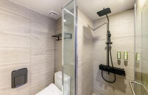 济州市Ventimo Hotel & Residence Jeju的带淋浴和卫生间的浴室