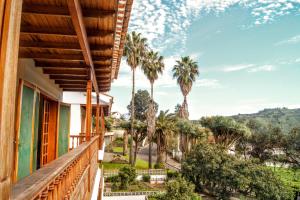 特罗尔Villa Santini的棕榈树房屋的阳台