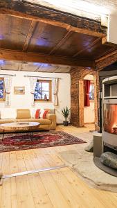EmbachLandhaus Sommerbichl的带沙发和壁炉的客厅