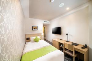 札幌KOKO HOTEL Sapporo Odori的一间卧室配有一张床、一张书桌和一台电视