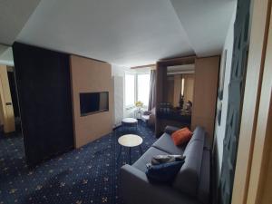 艾福雷诺德Aqvatonic Hotel - Steaua de Mare的带沙发和电视的客厅