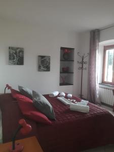 博纳索拉Affittacamere Da Luca的一间卧室配有红色枕头的床