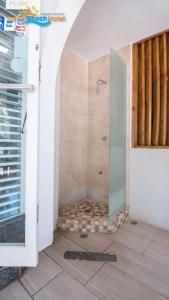 圣胡安沙滩酒店的带淋浴的浴室和玻璃门