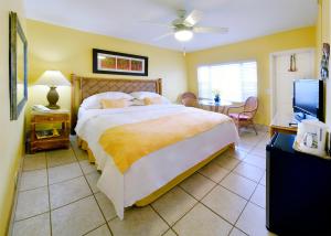 劳德代尔堡Tropic Seas Resort的一间卧室配有一张大床和电视