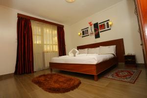 埃尔多雷特Merril Hotel的一间卧室配有一张大床和地毯。