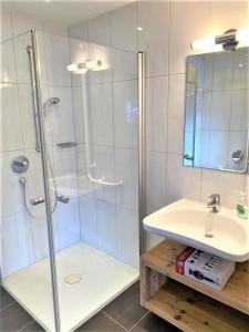 蒂罗尔-基希贝格APART24的带淋浴和盥洗盆的浴室