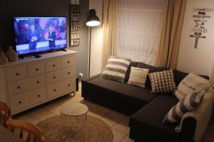 波尔蒂拉盖Portiragnes Plage PSD04的带沙发和电视的客厅