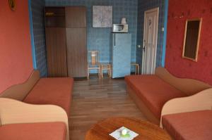希奥利艾Chernobyl type rooms in a block flat house的客厅配有两张沙发和一张桌子