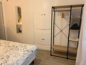 格拉斯Chez Tom - au pied des musées的一间卧室配有一张床和一个玻璃衣柜