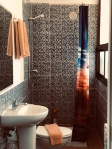 阿里纳加Casa Mar Azul的一间带水槽、卫生间和淋浴的浴室