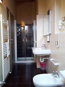 卡斯泰洛泰西诺Chalet Maso Fradea Family Resort的一间带水槽、卫生间和淋浴的浴室