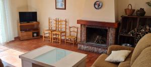 Ares del MaestreApartamento Rural Coll d'Ares的带沙发和壁炉的客厅