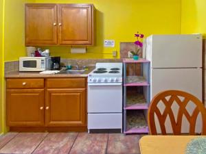 圣徒皮特海滩Bella Sirena Inn的厨房配有炉灶和白色冰箱。