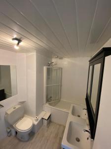 马西Chambre (Pluton) - Proche gare TGV et PARIS的浴室配有卫生间、盥洗盆和浴缸。