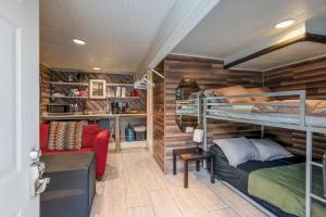 休斯顿East Downtown Modern Cabin的客房设有两张双层床和一张沙发。