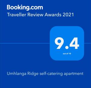 德班Umhlanga Ridge self-catering apartment的旅行评审奖的屏幕显示,数字为四