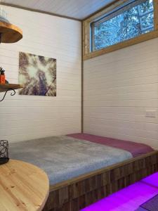 KohilaTiigrisilma Treehouse的紫色灯房内的一张床