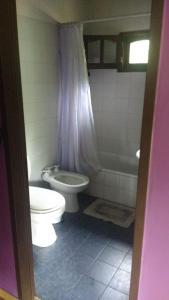 皮拉尔皮拉尔薰衣草山林小屋的浴室配有卫生间、盥洗盆和浴缸。