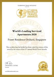 新加坡Fraser Residence Orchard Singapore的全球顶尖服务式公寓标志的屏幕