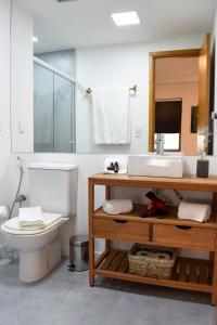 圣保罗Flat Tatuapé Sua Casa Your Home的一间带卫生间、水槽和镜子的浴室