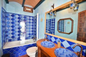 格拉纳达Carmen de la Bailaora的蓝色瓷砖浴室设有水槽和卫生间