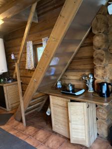 图哈Mežupes的小木屋内的浴室,设有楼梯